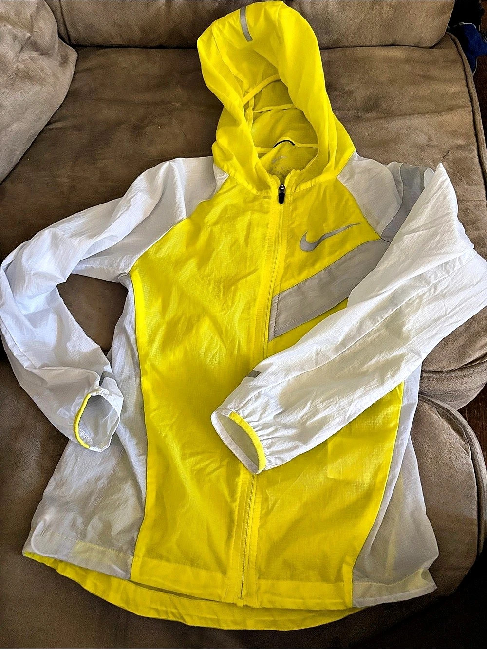 Nike Colorblock Hooded Jacket Yellow & White Size XS